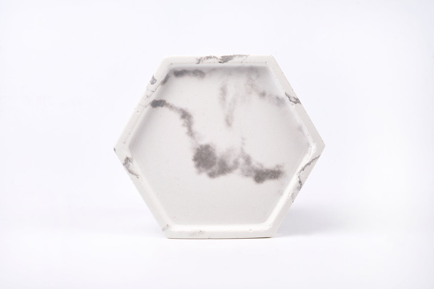 Concrete hexagon tray / accessory holder (small) - "marble white"