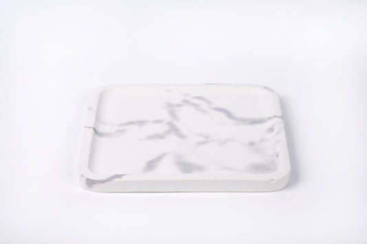 Concrete square tray / accessory holder (large) - "marble white"