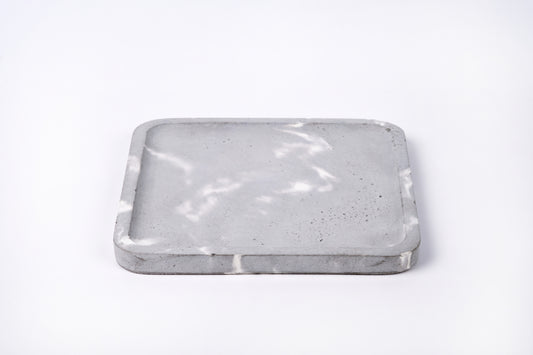 Concrete square tray / accessory holder (large) - "marble grey"