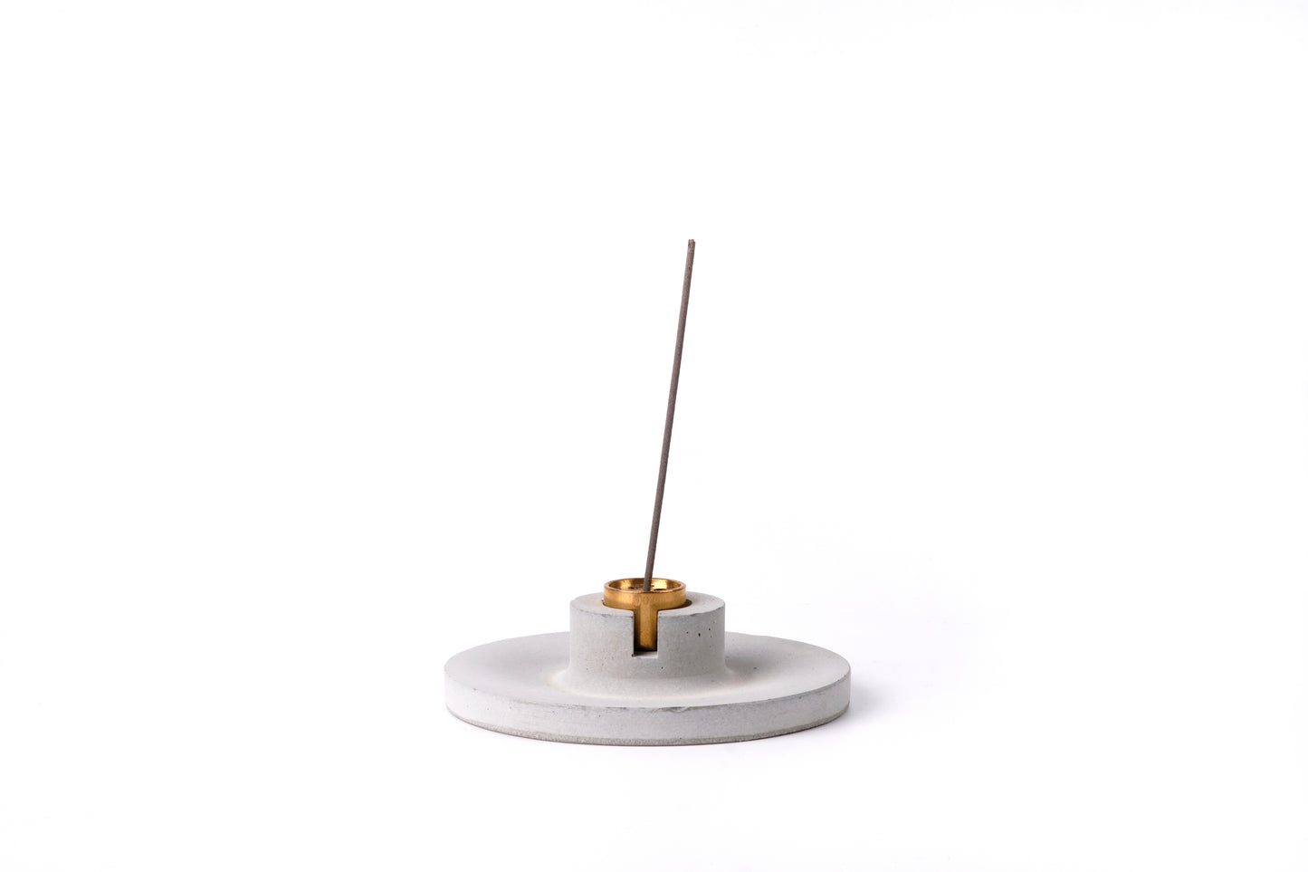 Concrete incense stick holder with brass (disc) - "grey"