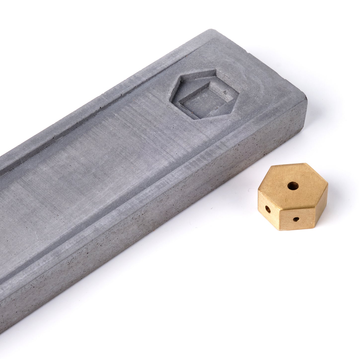 Concrete incense stick holder with brass (long+rectangle) - "dark grey"