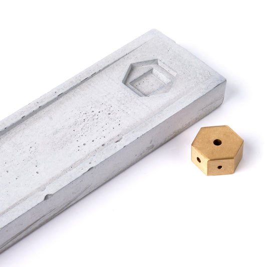 Concrete incense stick holder with brass (long+rectangle) - "grey"