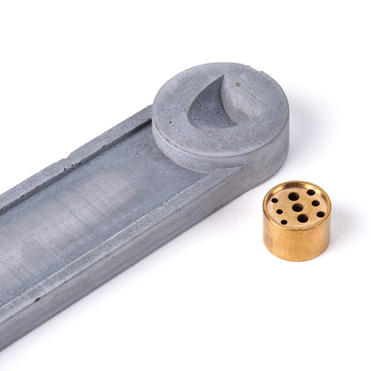 Concrete incense stick holder with brass (long+round) - "dark grey"