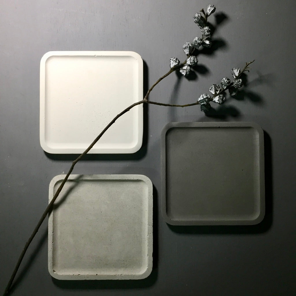 Concrete square tray / accessory holder (large) - "grey"