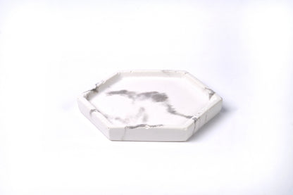 Concrete hexagon tray / accessory holder (small) - "marble white"
