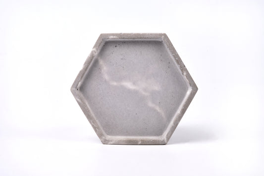 Concrete hexagon tray / accessory holder (small) - "marble grey"