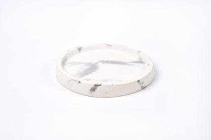 Concrete round tray / accessory holder (small) - "marble white"