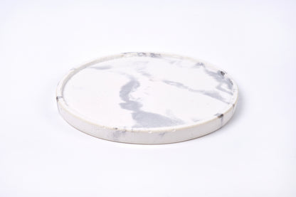 Concrete round tray / accessory holder (large) - "marble white"