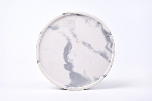 Concrete round tray / accessory holder (large) - "marble white"
