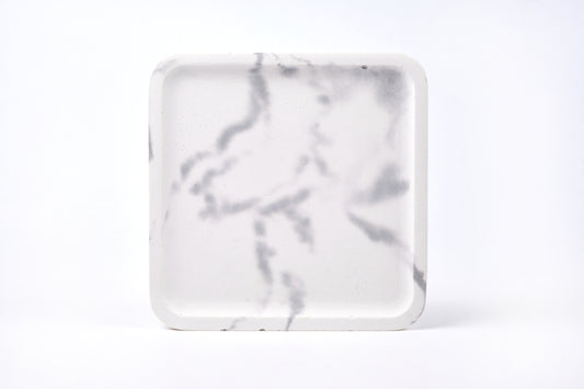 Concrete square tray / accessory holder (large) - "marble white"