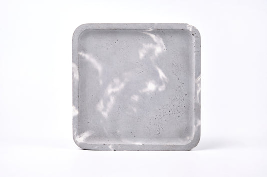 Concrete square tray / accessory holder (large) - "marble grey"