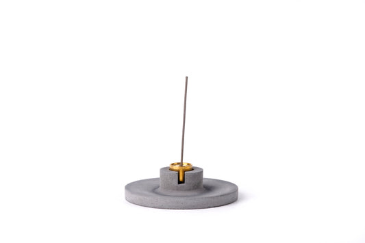 Concrete incense stick holder with brass (disc) - "dark grey"