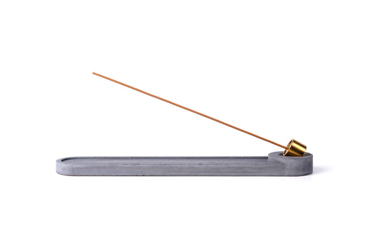 Concrete incense stick holder with brass (long+round) - "dark grey"