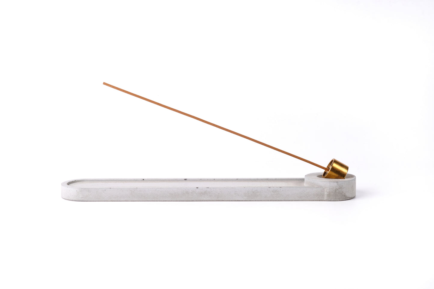 Concrete incense stick holder with brass (long+round) - "grey"