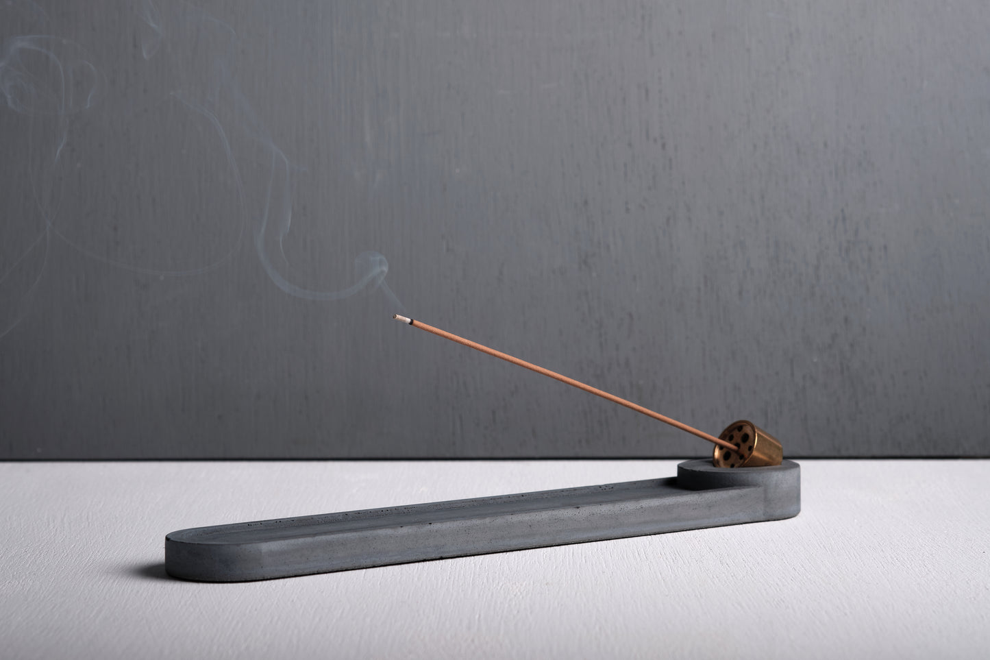 Concrete incense stick holder with brass (long+round) - "dark grey"