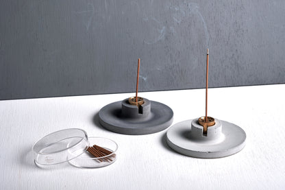 Concrete incense stick holder with brass (disc) - "dark grey"
