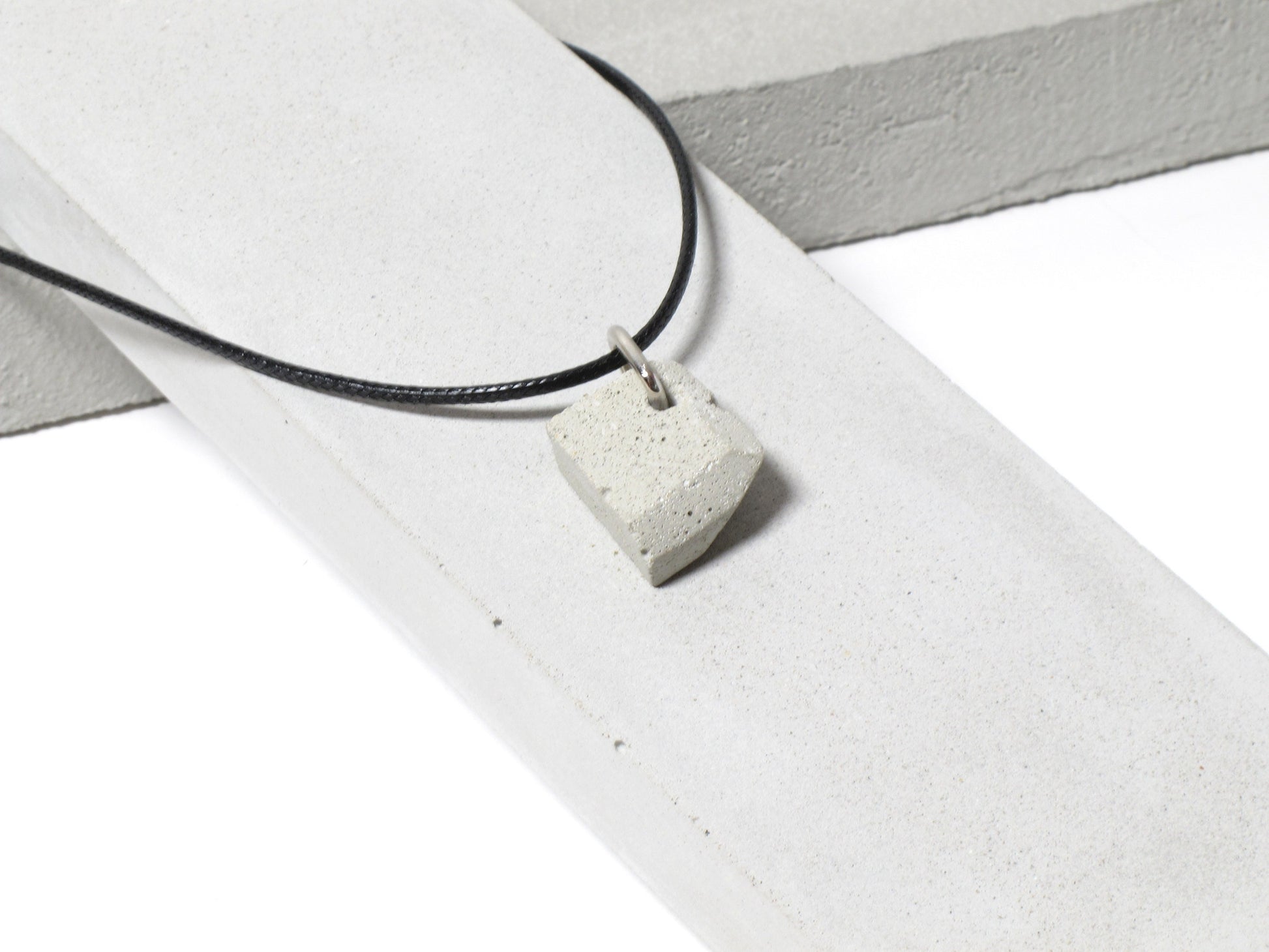 Black nylon necklace with hand sanded & polished concrete pendant (RT-004)
