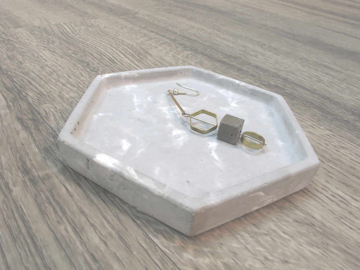 Concrete hexagon tray / accessory holder (small) - "marble grey"