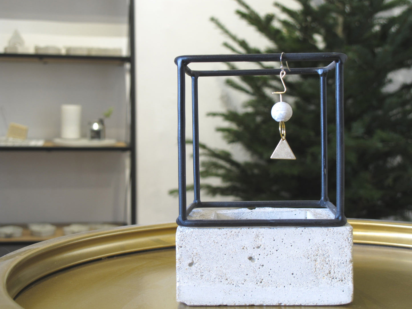 Marble Concrete x Brass Collection: Dangle and Drop Earring with Sterling Silver (MCB-102)