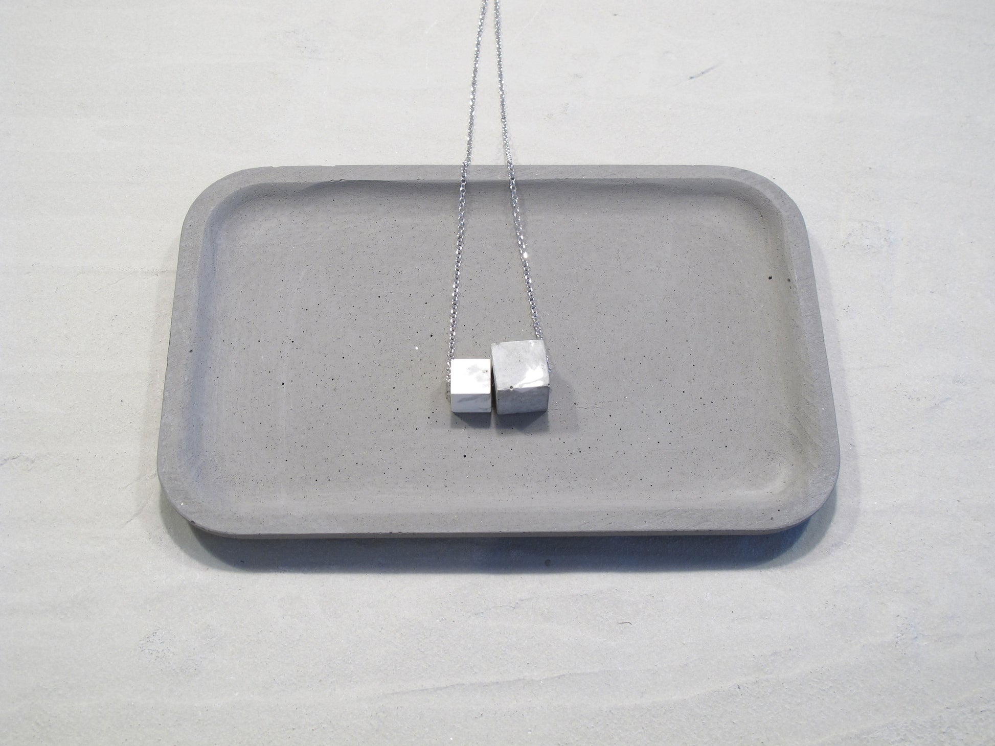 Minimal sterling silver necklace with Marbling concrete beads (Cubes)