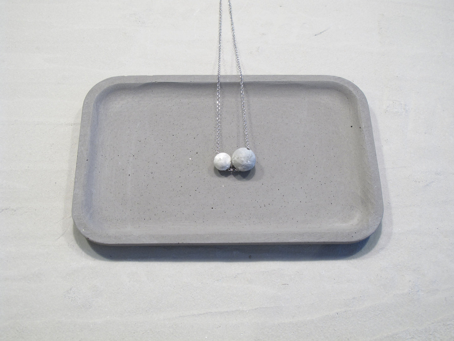 Minimal sterling silver necklace with Marbling concrete beads (Spheres)