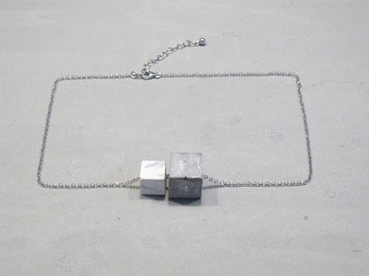 Minimal sterling silver necklace with Marbling concrete beads (Cubes)