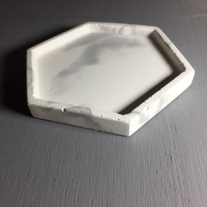 Concrete hexagon tray / accessory holder (small) - "marble white"