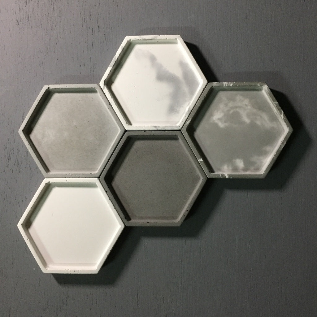 Concrete hexagon tray / accessory holder (small) - "marble grey"